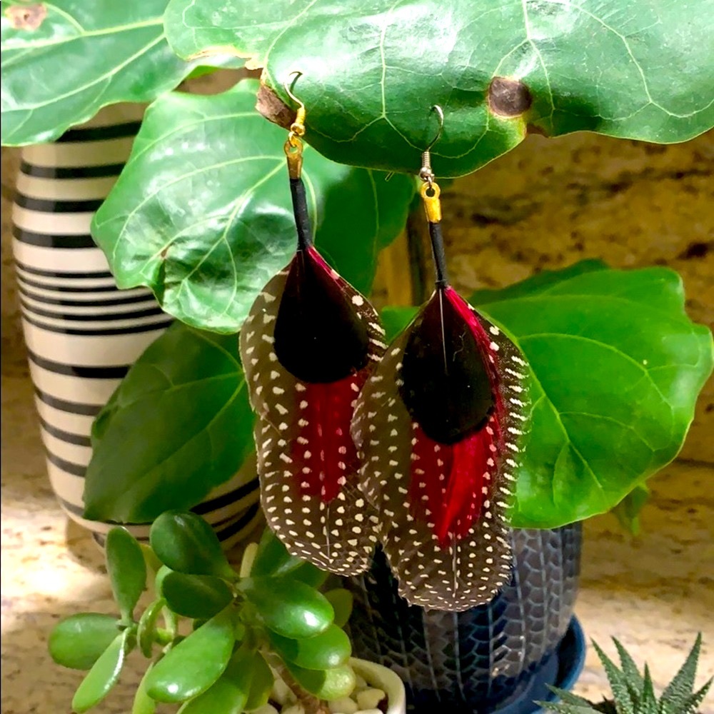 Polka Dot Feather Earrings